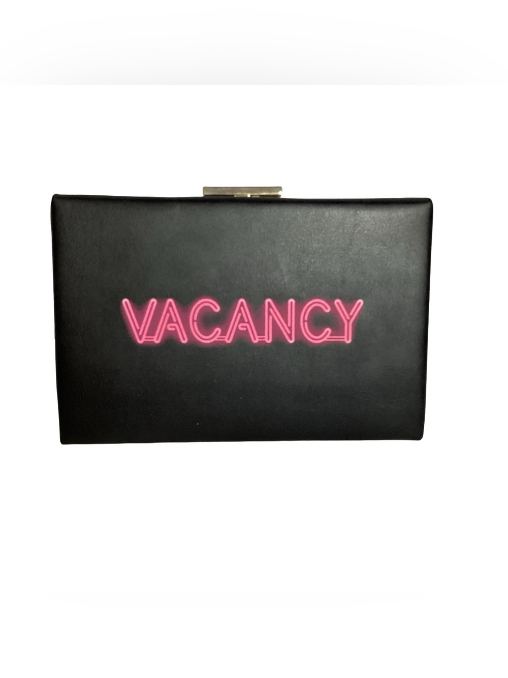 Kate Spade NO VACANCY Vegas Icons Rawley Black & Pink Novelty Clutch EUC